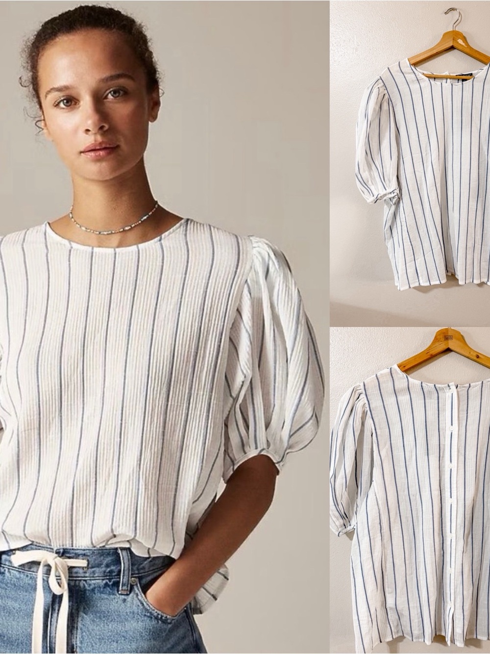 J. Crew | Puff Sleeve Top Sheer Gauze Nautical Stripe NWT Coastal Prep Vacay
